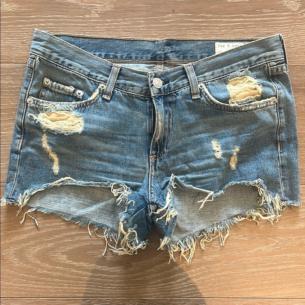 Rag & Bone Distressed Blue Denim Shorts Size 26